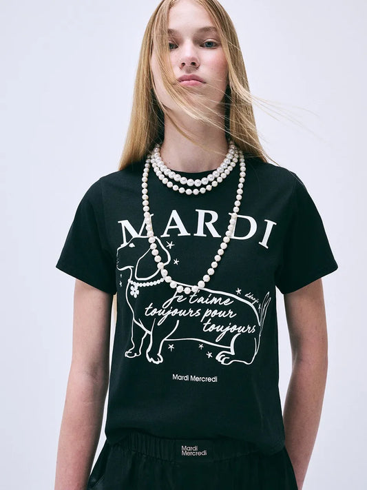 MARDI MERCREDI -  SLIM TSHIRT SWING THE TAIL DDANJI FLOWER CHOKER_BLACK IVORY (DISPATCH IN 48HRS)