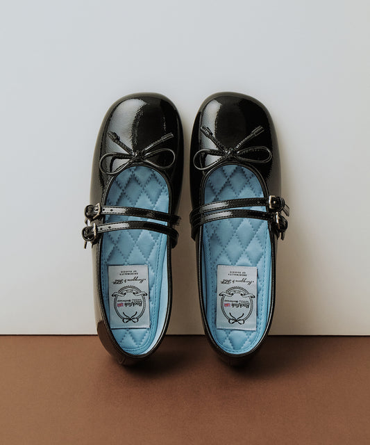 ROCKFISH WEATHERWEAR- SQUARE TOE TWO STRAP MARYJANES(ENAMEL) - BLACK