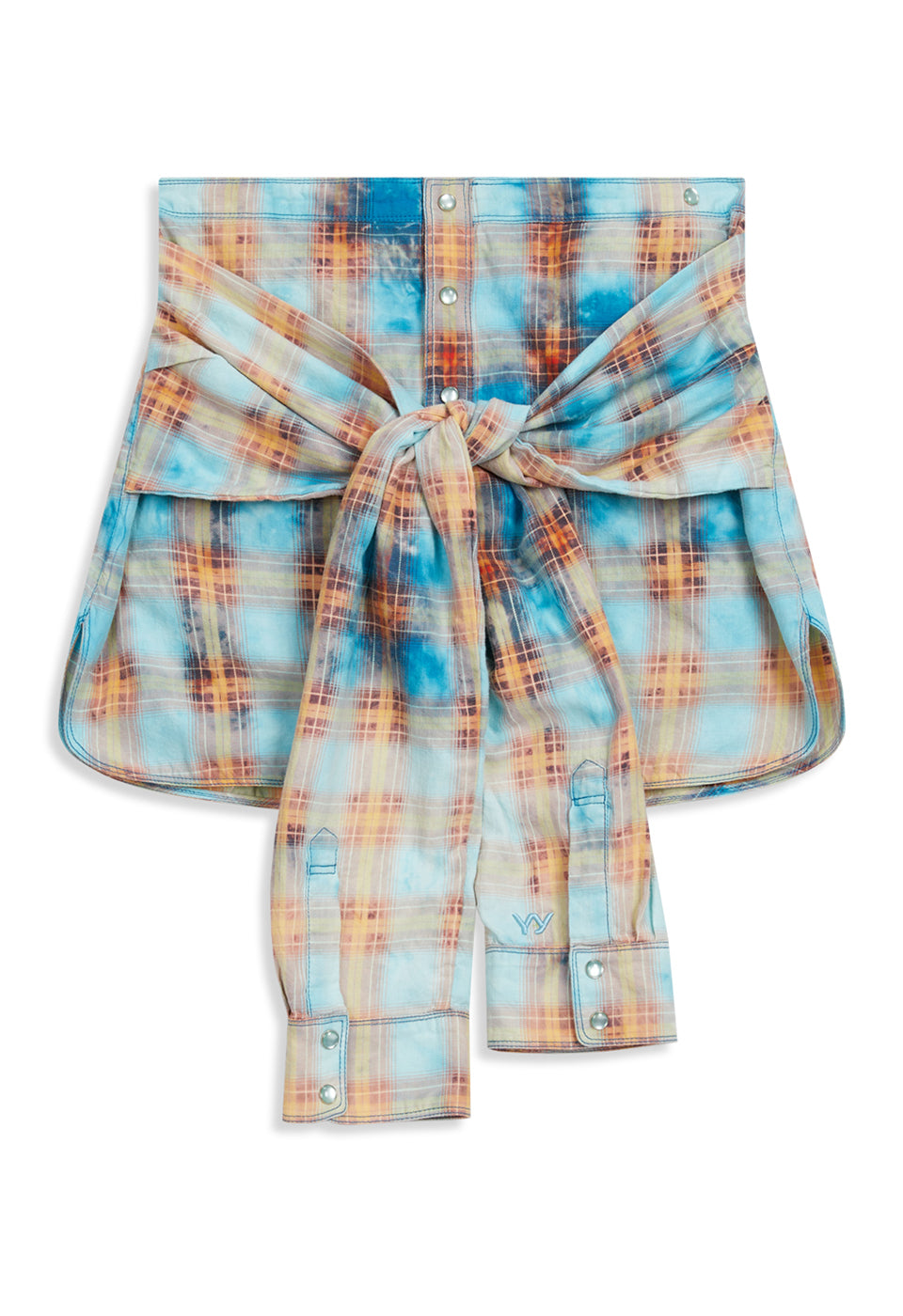 OPEN YY -  FADED CHECK SHIRT SKIRT, BLUE