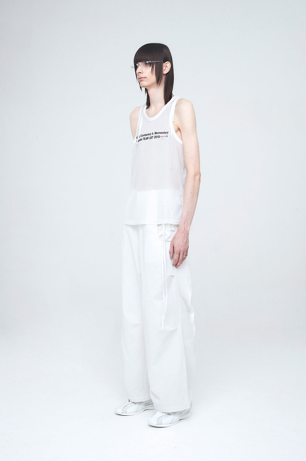 NACHE- CONSTRICT HOLE WIDE PANTS (UNISEX) WHITE