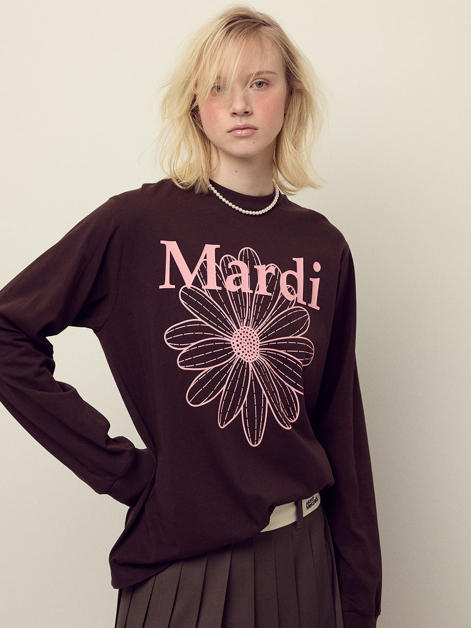 MARDI MERCREDI - TSHIRT LONG SLEEVE FLOWERMARDI_BROWN PINK