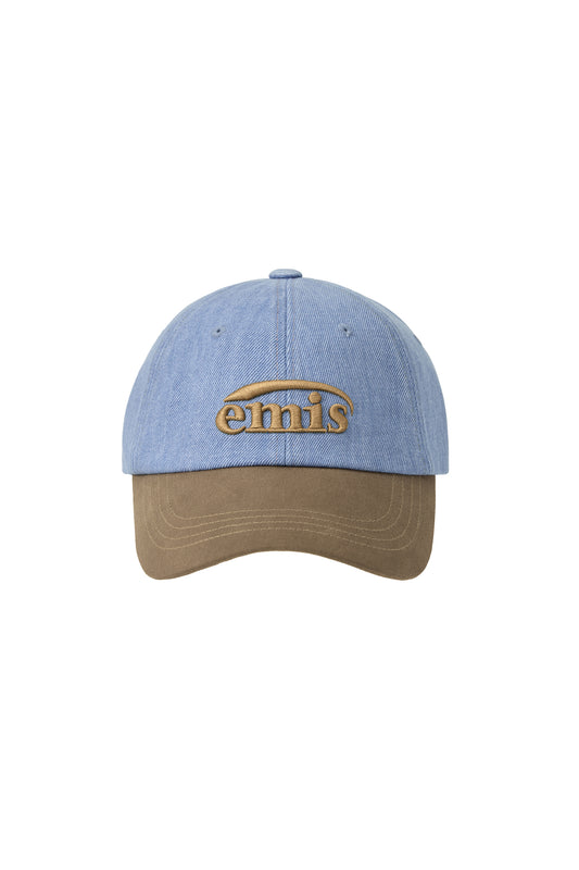 EMIS - WASHED DENIM BALL CAP-LIGHT BLUE DENIM/BROWN