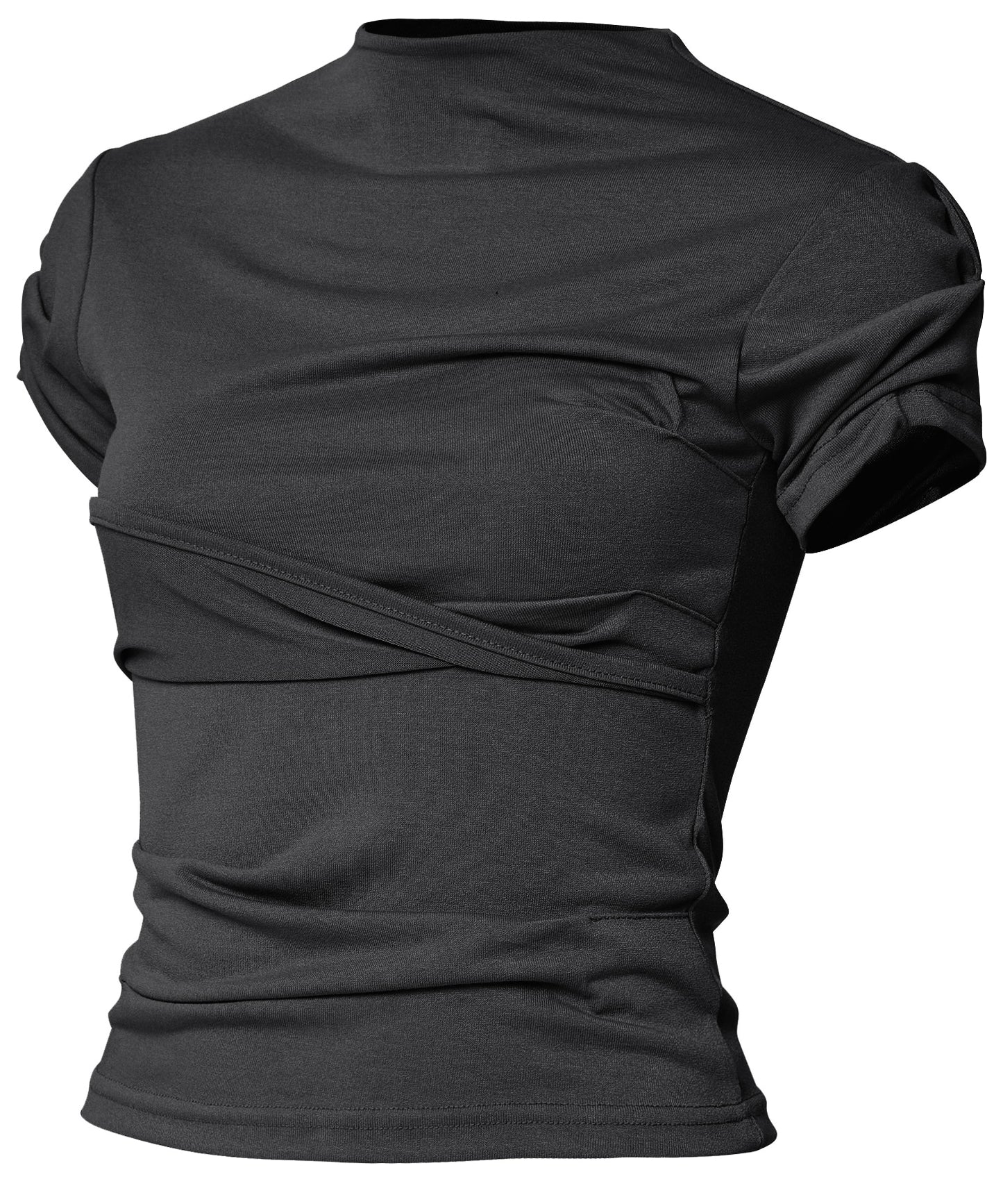 FLAREUP - Asymmetrical Draped Mock Neck T-Shirt / Black