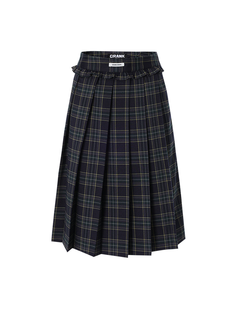 CRANK -  CHECK FRILL PLEATS MIDI SKIRT_NAVY