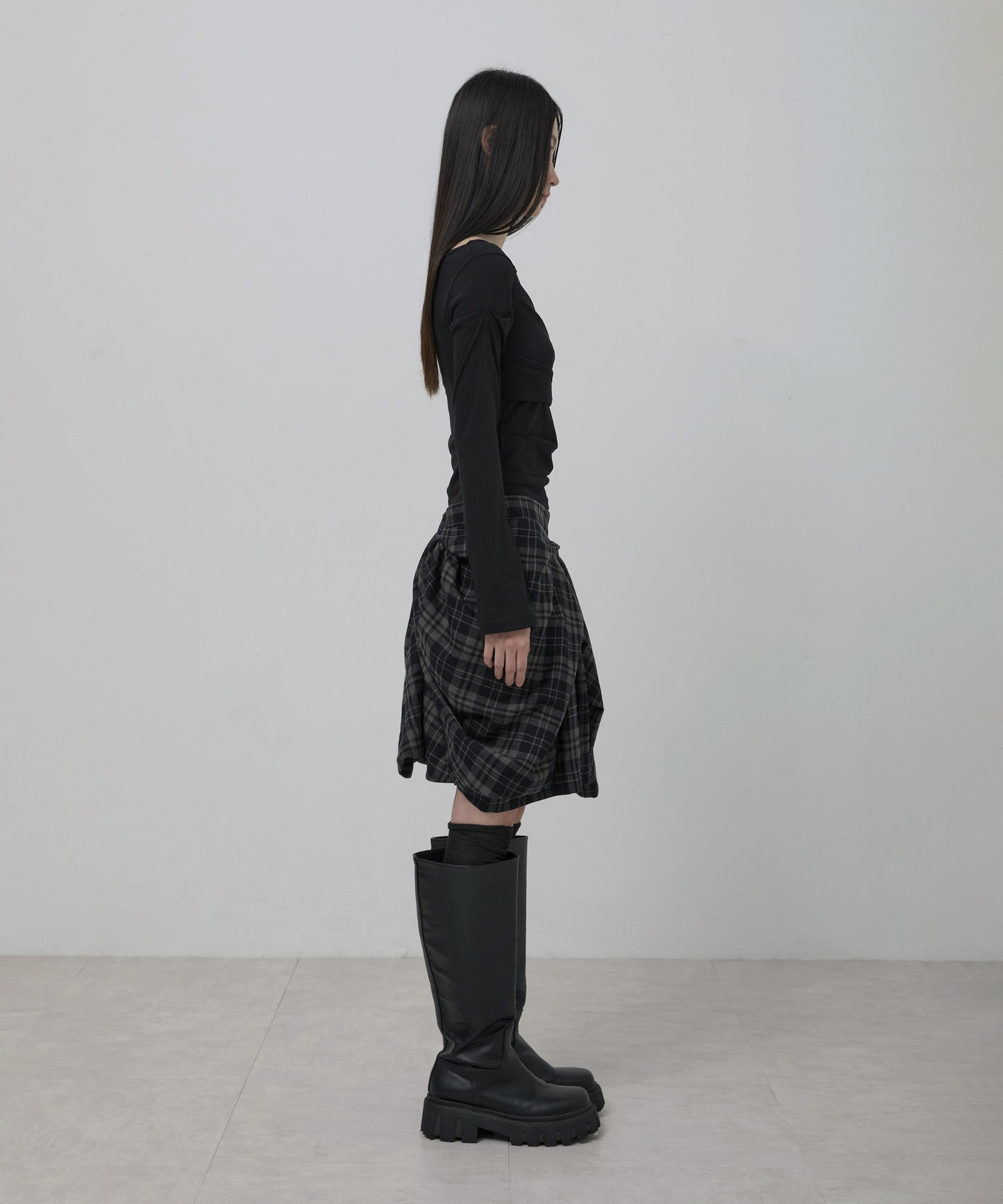 FLAREUP - Asymmetrical Draped Layered Skirt / Checkered
