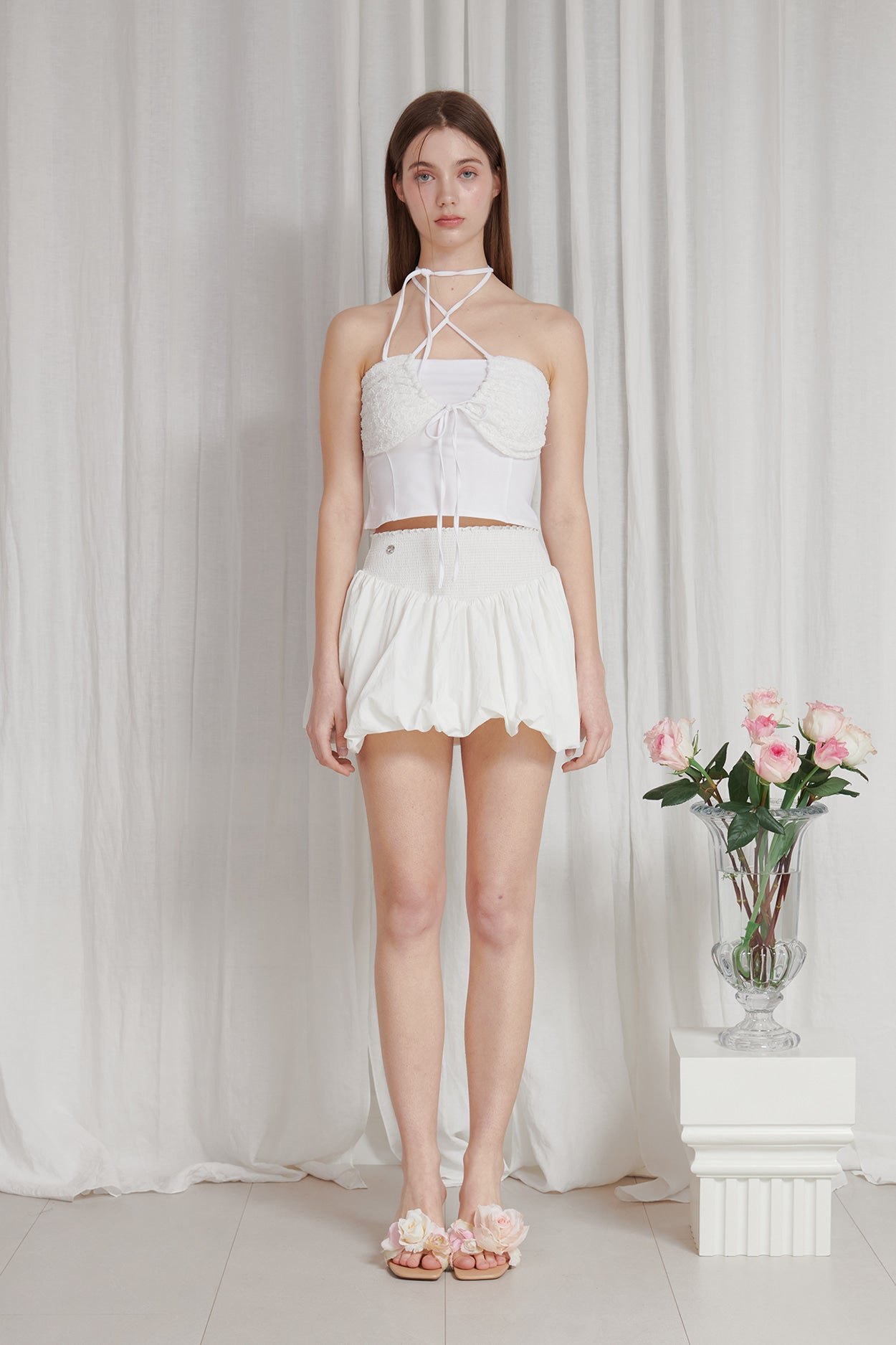 PAIN OR PLEASURE -  TULIP MINI SKIRT white