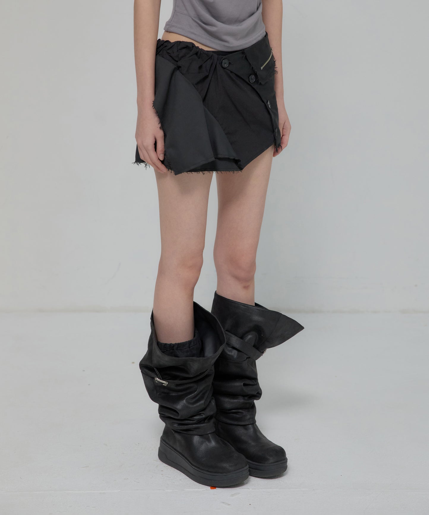 FLAREUP -  Asymmetrical Layered Mini Skirt / Black