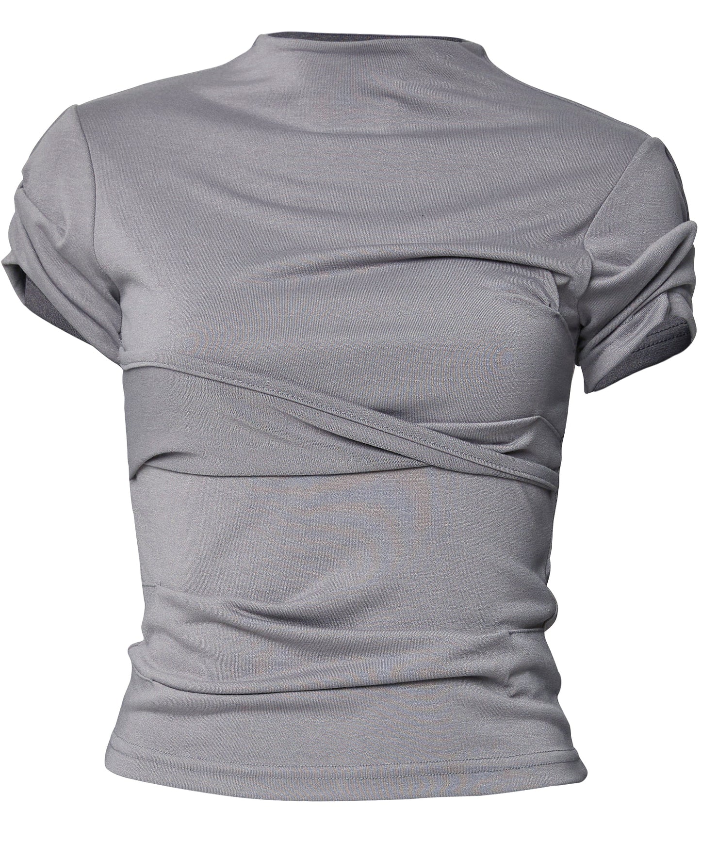 FLAREUP - Asymmetrical Draped Mock Neck T-Shirt / Gray