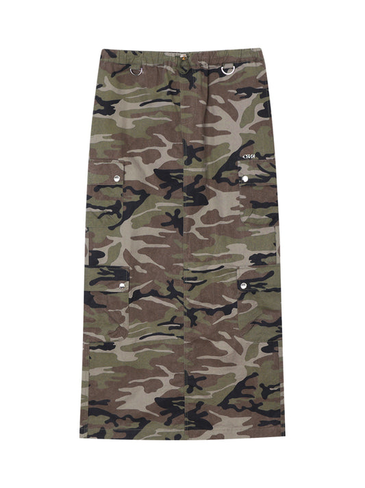 CRANK -  WASHED CARGO MAXI SKIRT_CAMOUFLAGE