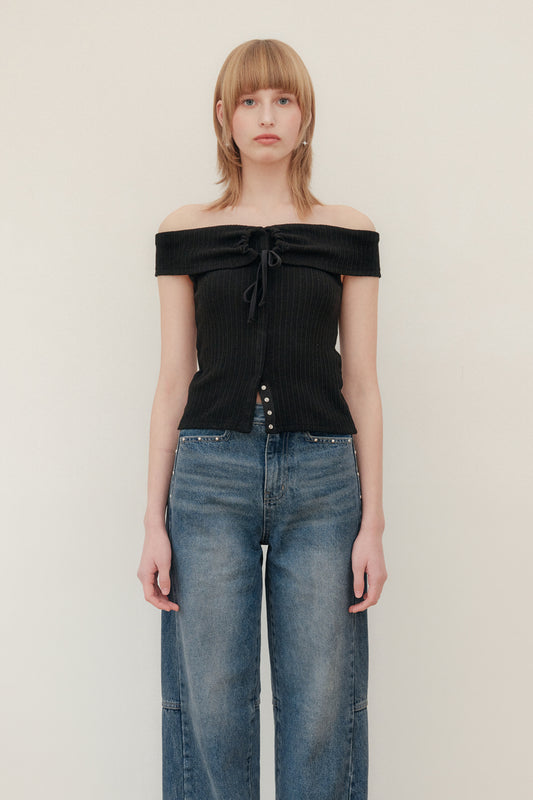 STRING OFF SHOULDER TOP - BLACK