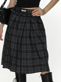 CRANK -  CHECK FRILL PLEATS MIDI SKIRT_NAVY