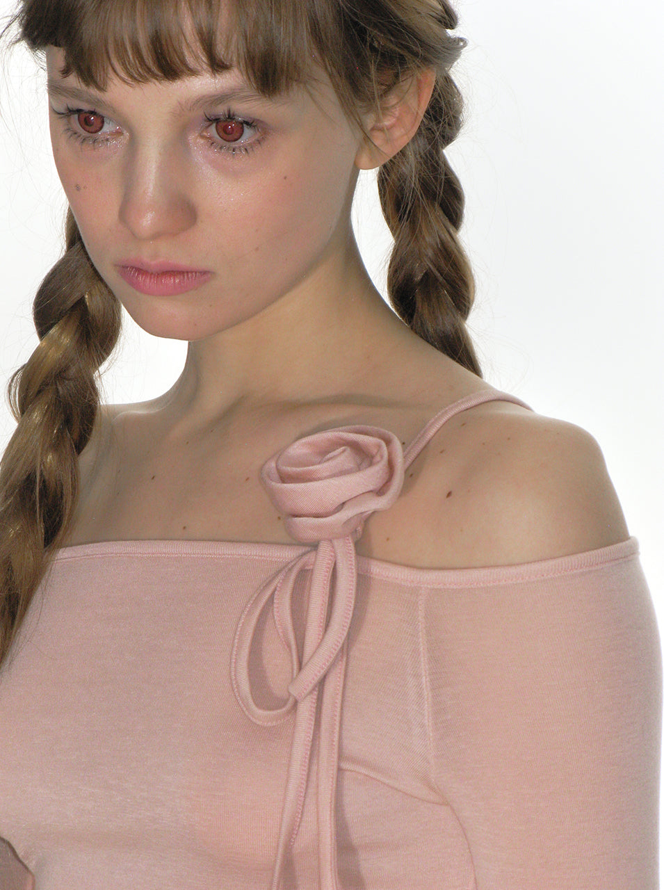 CRANK Rose String Off Shoulder Top in Pink: Effortless Style
