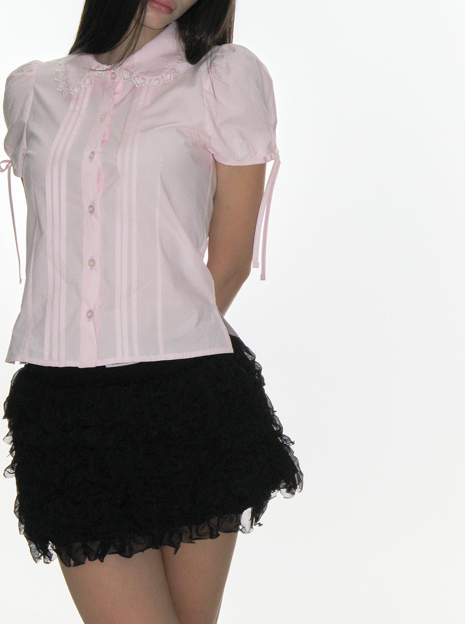 CRANK -  PINTUCK LACE COLLAR BLOUSE_PINK