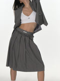 CRANK -  FRILL PLEATS MIDI SKIRT_GREY