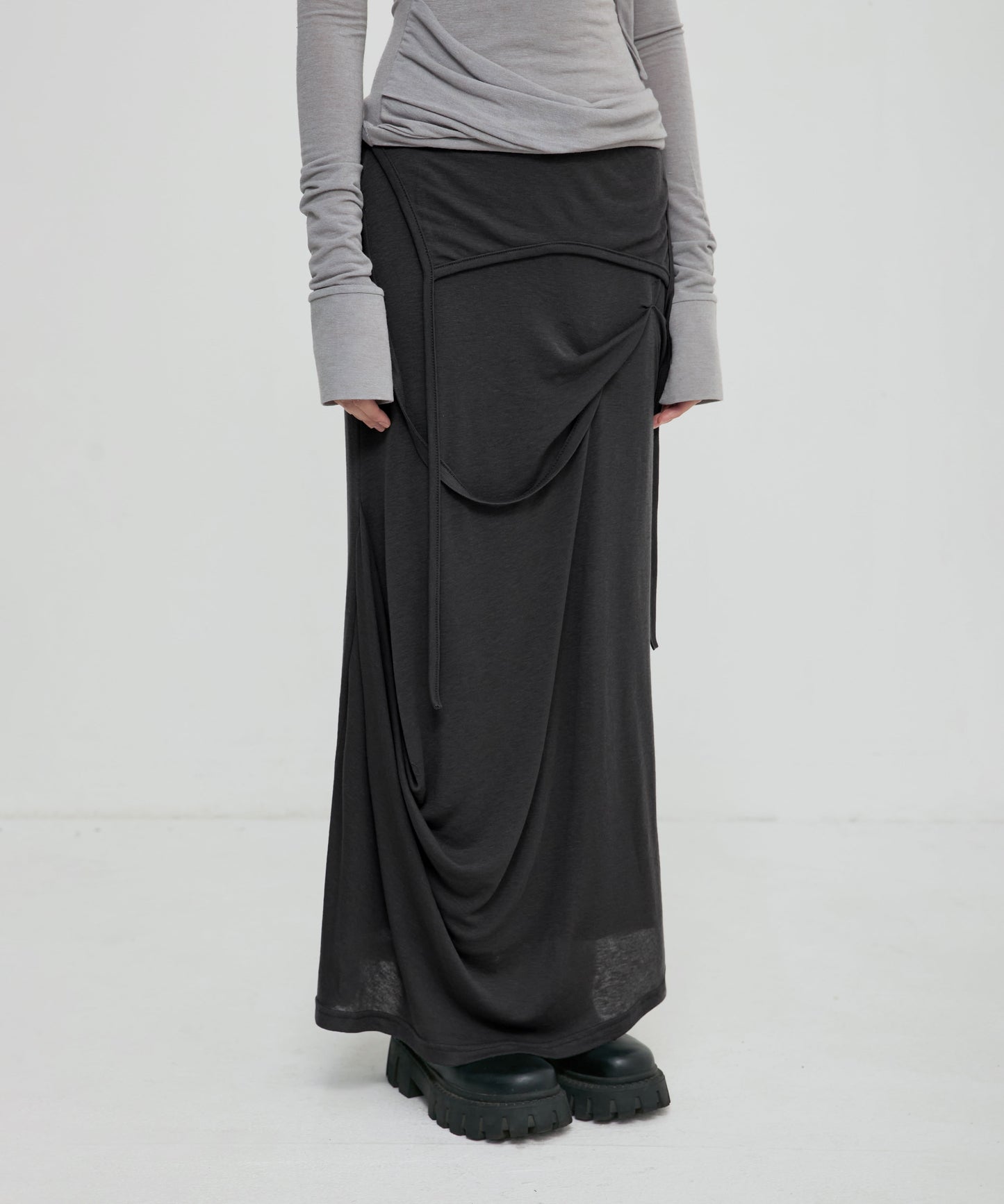 FLAREUP - Asymmetrical Draped Long Skirt / Black