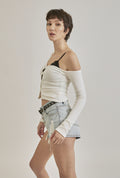 THREETIMES -  One-shoulder button tee ivory