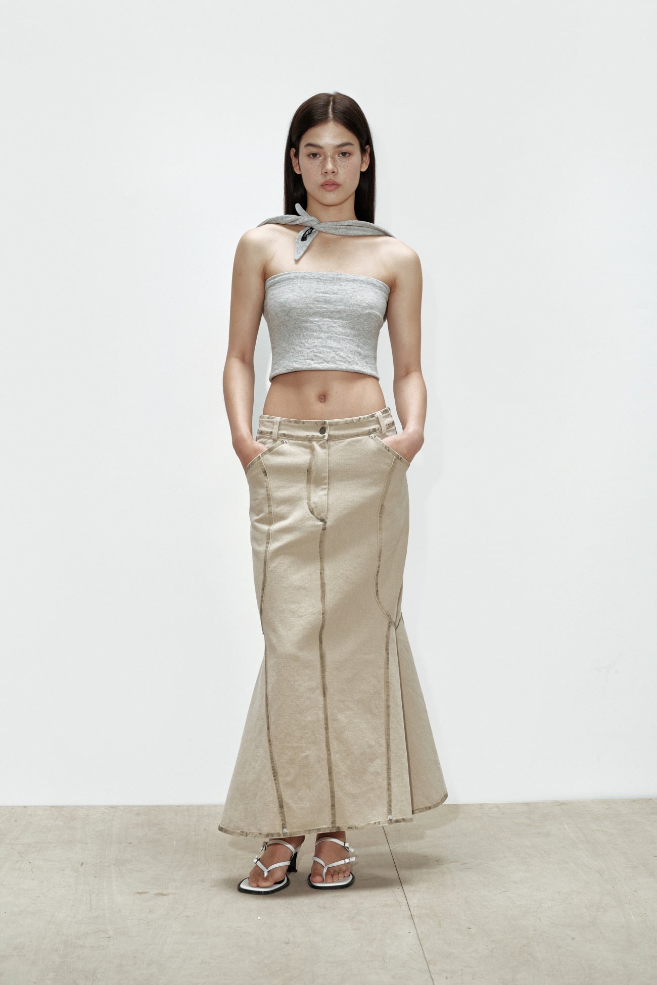 CERRIC -  DENIM SCOTCH SKIRT / BEIGE