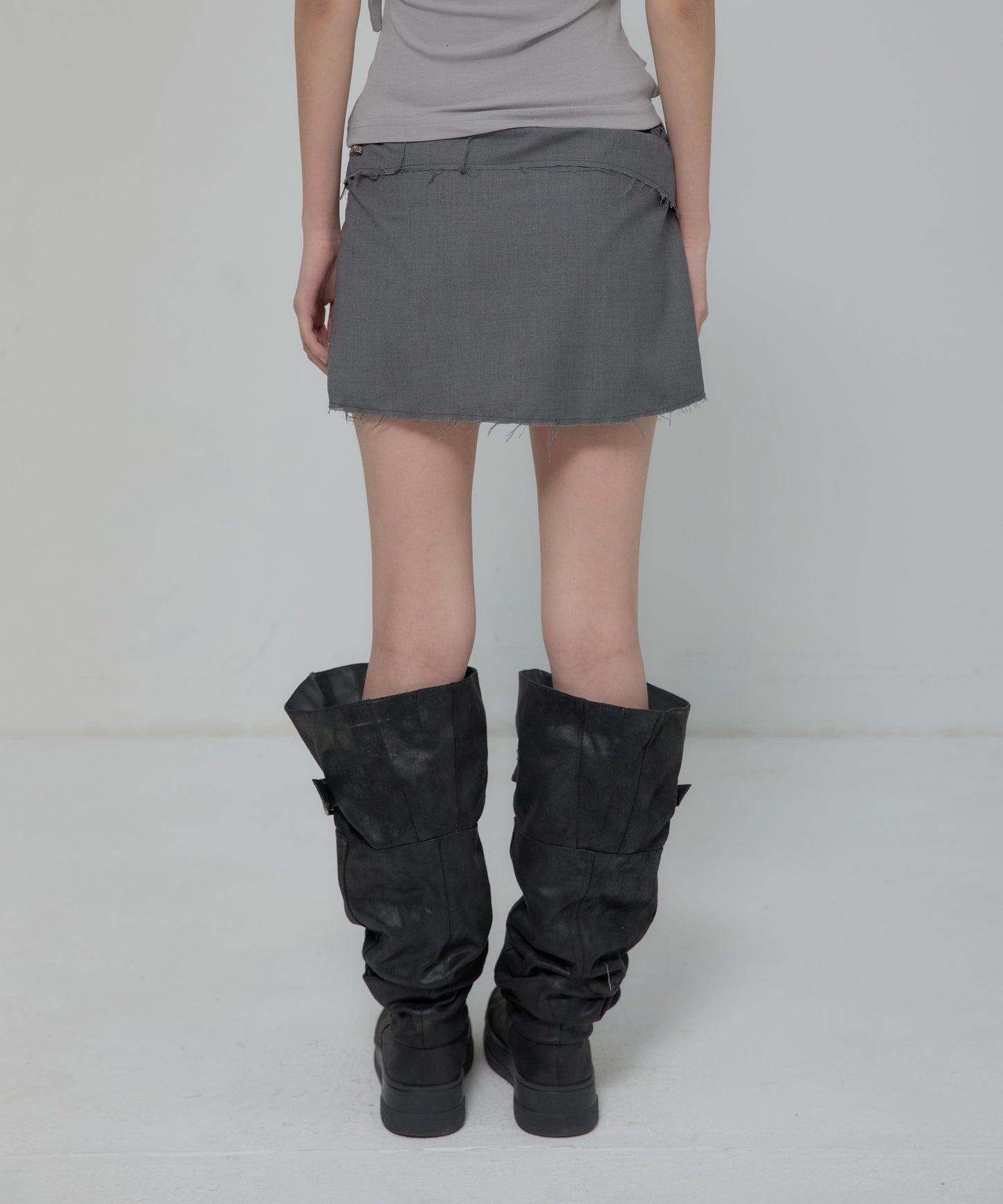 FLAREUP -  Asymmetrical Layered Mini Skirt  / Gray