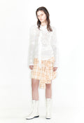 OPEN YY -  FADED CHECK SHIRT SKIRT, SALMON