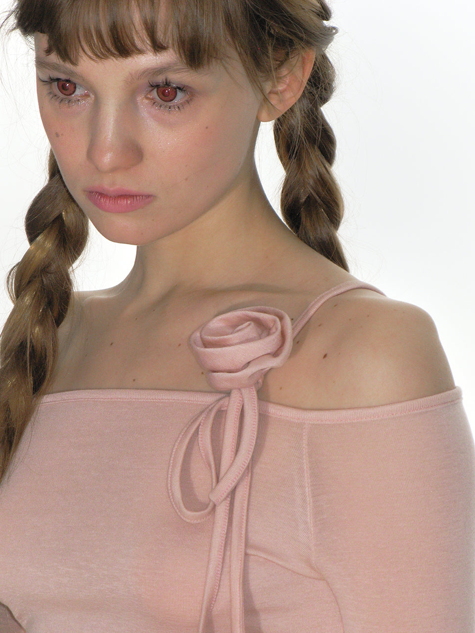 CRANK -  ROSE STRING OFF SHOULDER TOP_PINK