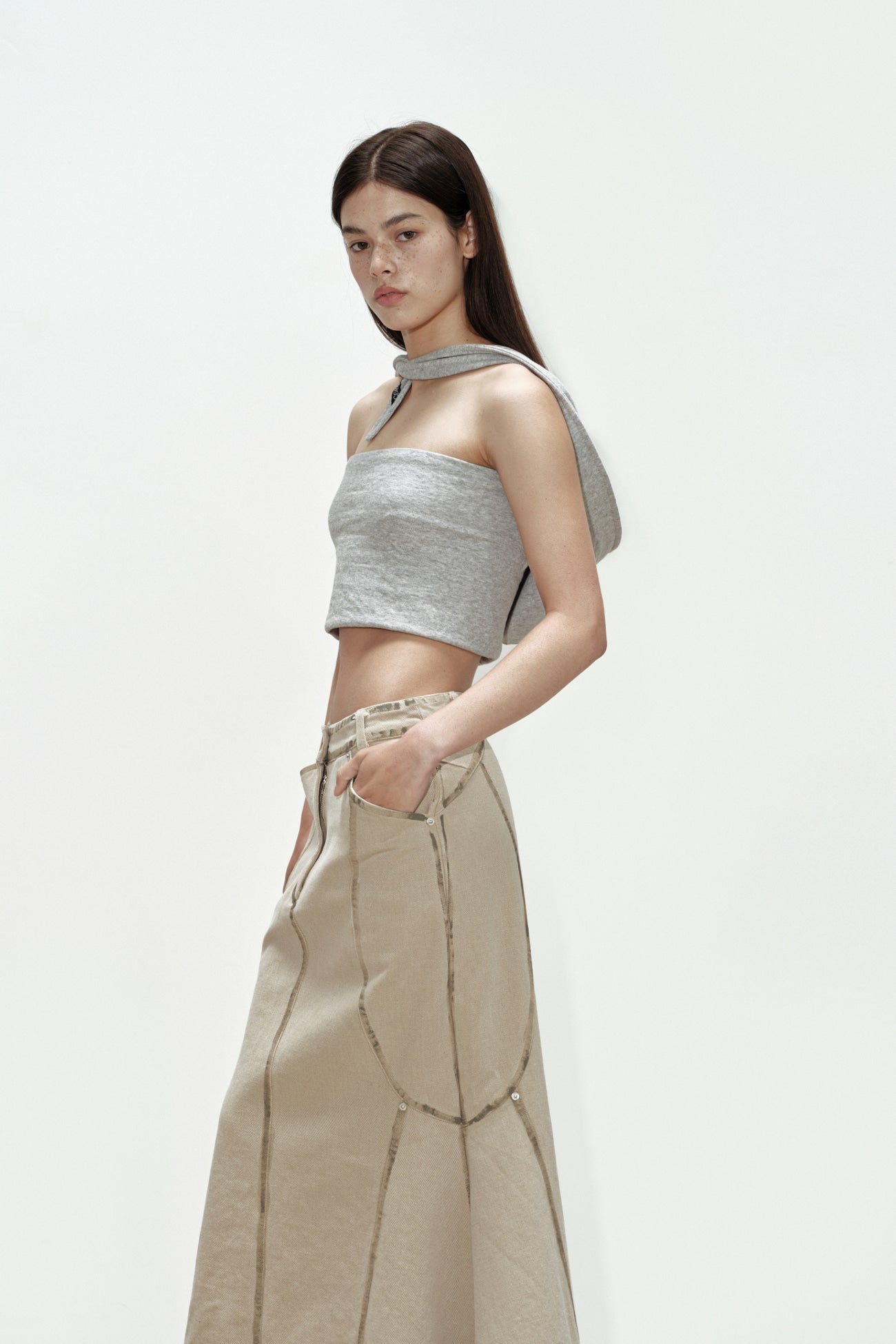 CERRIC -  DENIM SCOTCH SKIRT / BEIGE