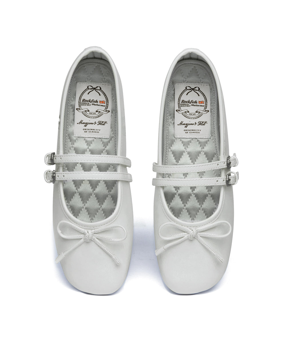 ROCKFISH WEATHERWEAR - SQUARE TOE TWO STRAP MARYJANES(ENAMEL) WHITE