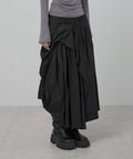FLAREUP - Asymmetrical Draped Layered Long Skirt / Black