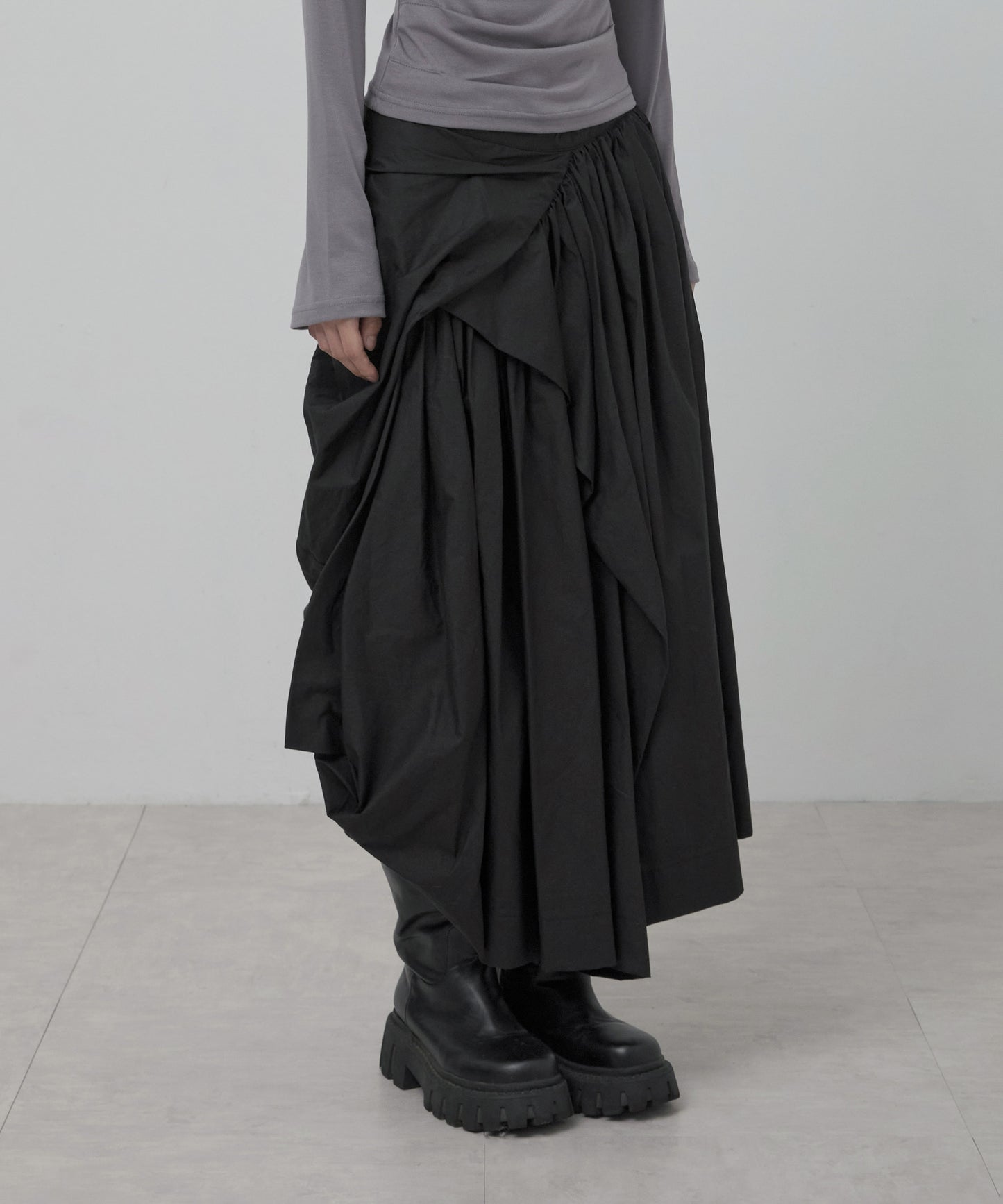 FLAREUP - Asymmetrical Draped Layered Long Skirt / Black