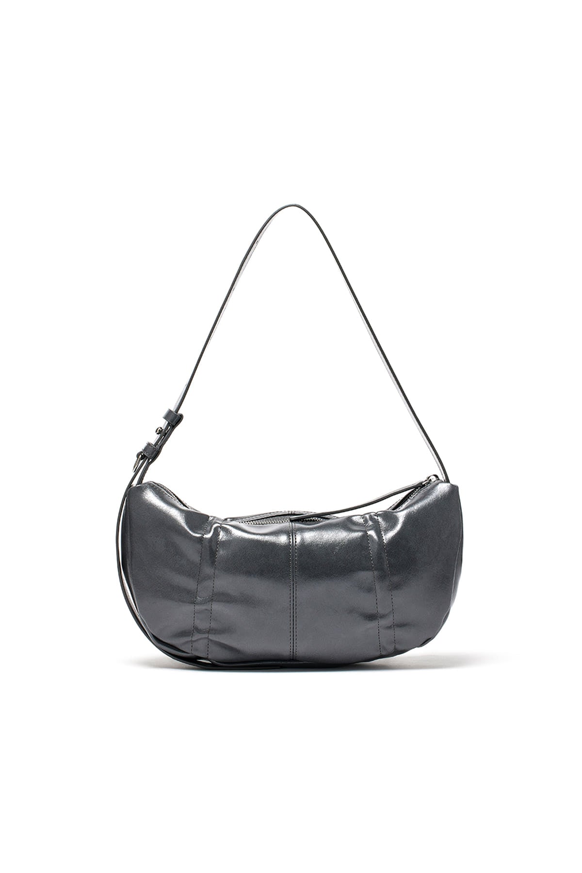 MATIN KIM - HALF SHIRRING RIBBON ROUND BAG IN CHARCOAL