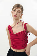 PAIN OR PLEASURE -  DEW COWL SATIN TOP red