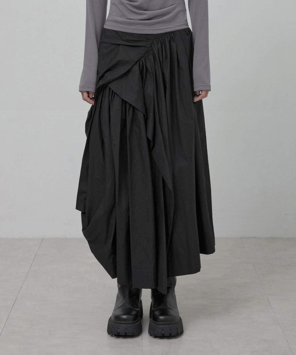 FLAREUP - Asymmetrical Draped Layered Long Skirt / Black