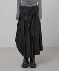 FLAREUP - Asymmetrical Draped Layered Long Skirt / Black