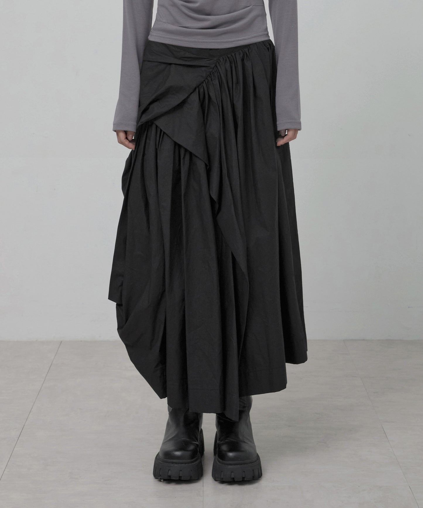 FLAREUP - Asymmetrical Draped Layered Long Skirt / Black