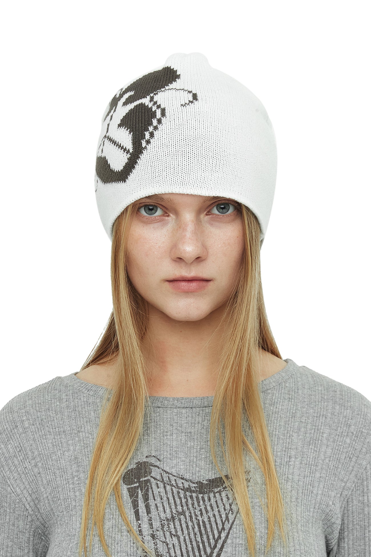 CERRIC -  LOGO HEART KNIT BEANIE / IVORY