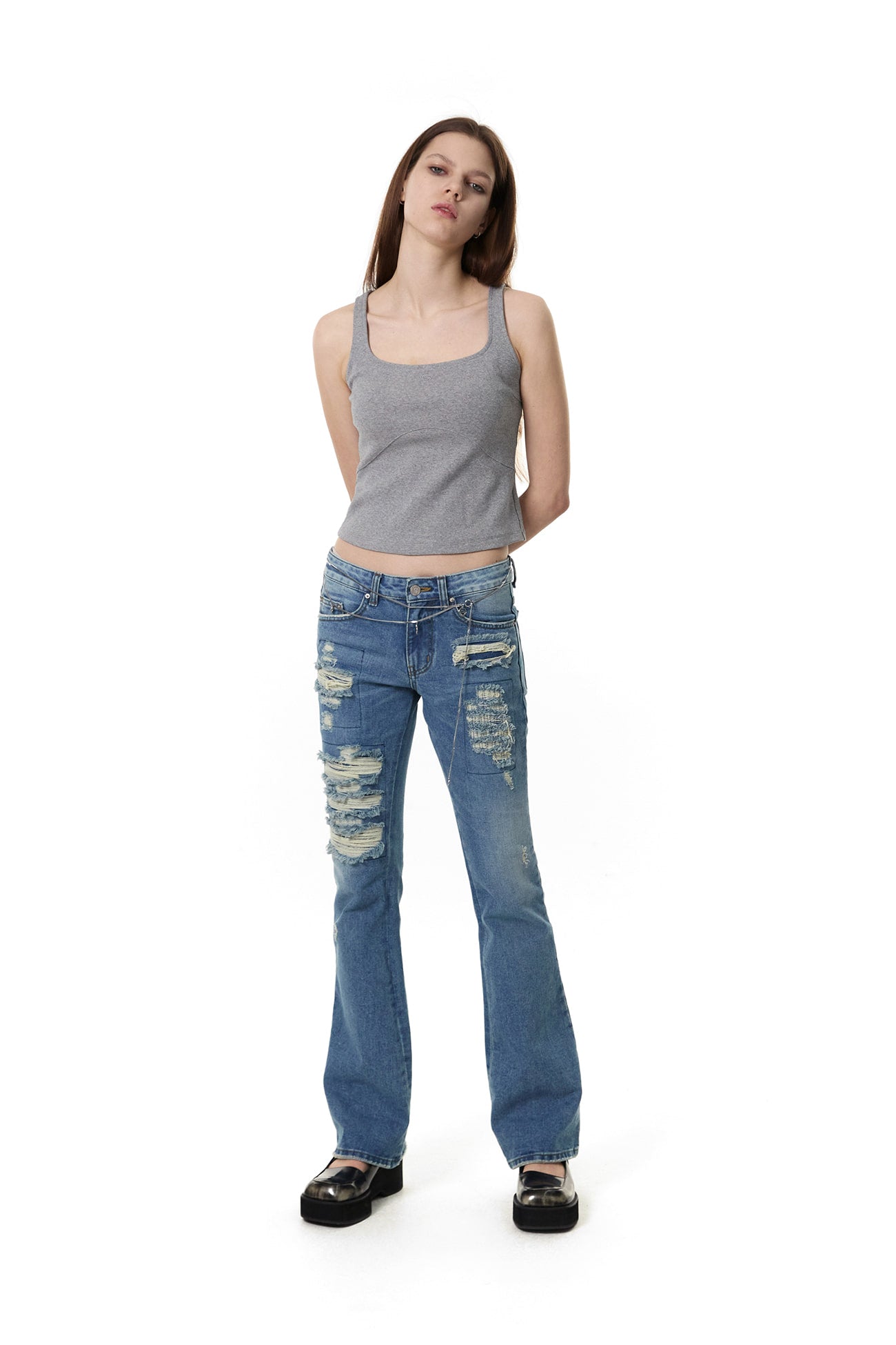 CERRIC -  DESTROYED BOOT CUT JEANS / BLUE