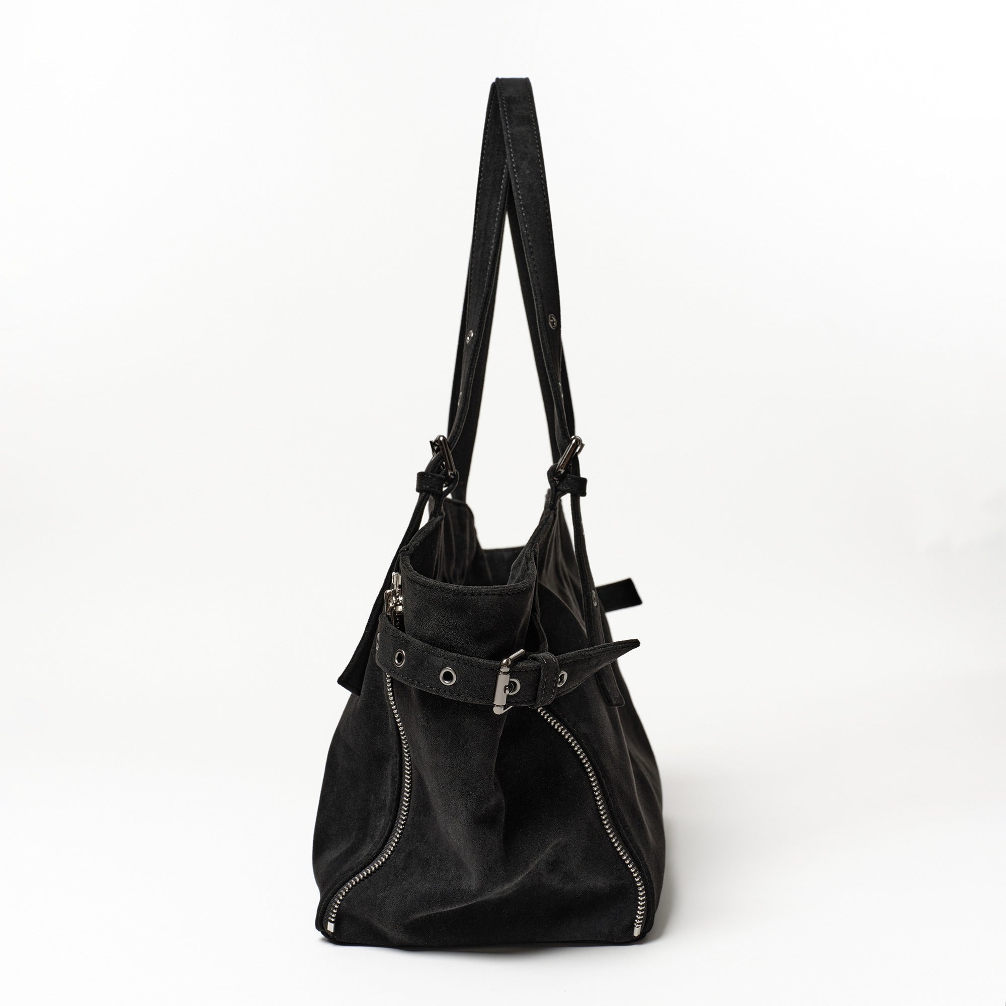 SAMO ONDOH Zipper Shopper Bag M Suede Black: Style