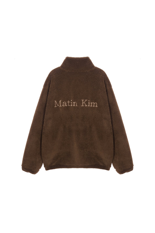 MATIN KIM -  MATIN FLEECE HIGH NECK JUMPER IN BROWN