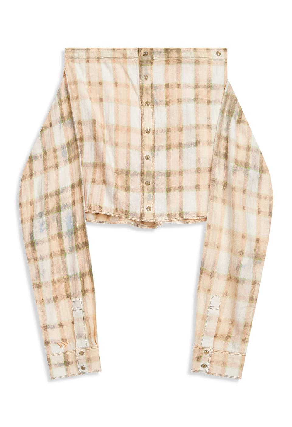 OPEN YY -  FADED CHECK SHIRT SKIRT, SALMON