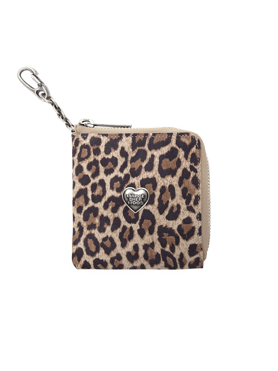 MARGESHERWOOD - HEART HALF ZIPPER WALLET_SILVER LOGO_cream leopard suede