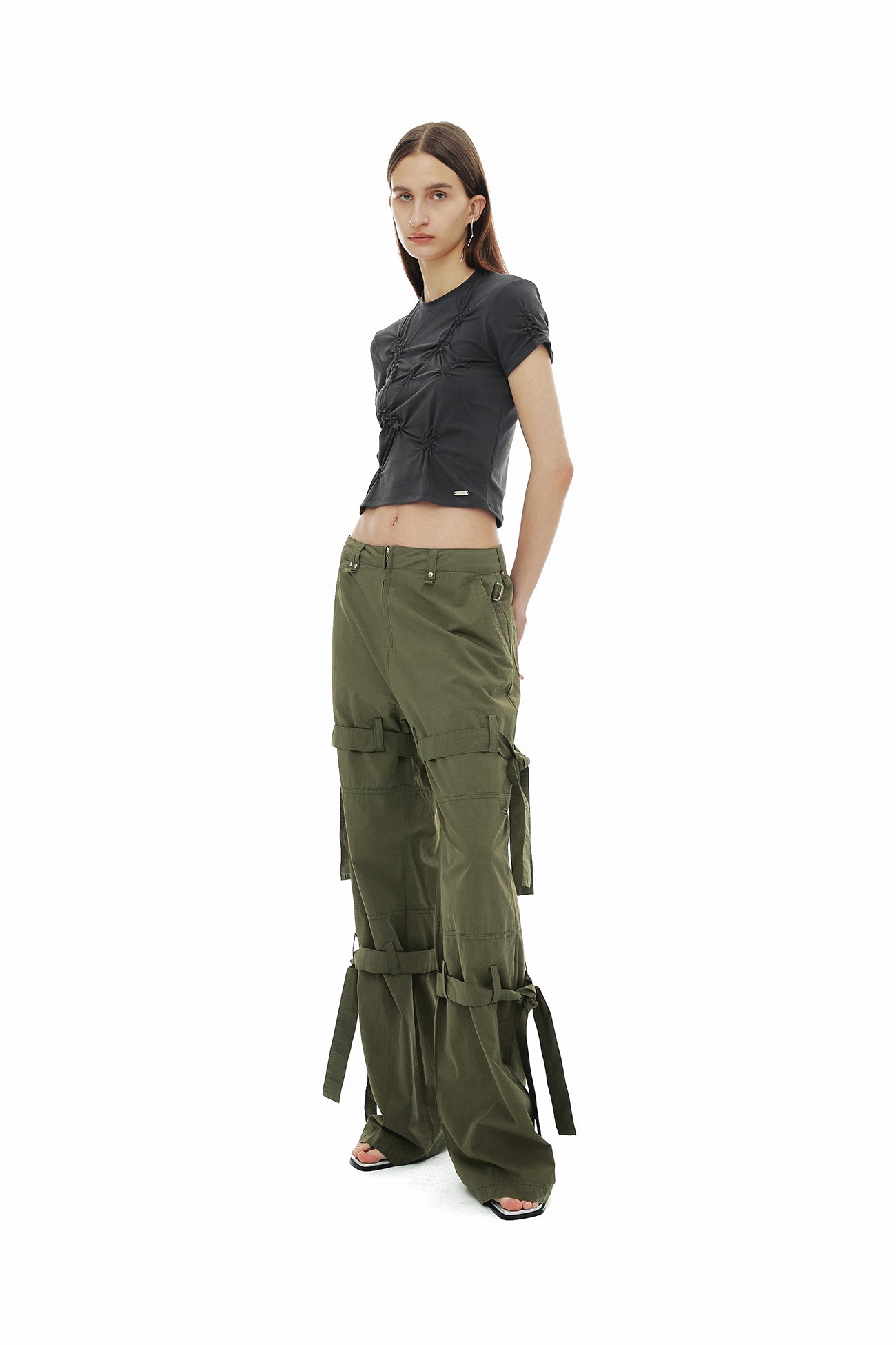 CERRIC -  DOUBLE TIE UP COTTON PANTS / KHAKI