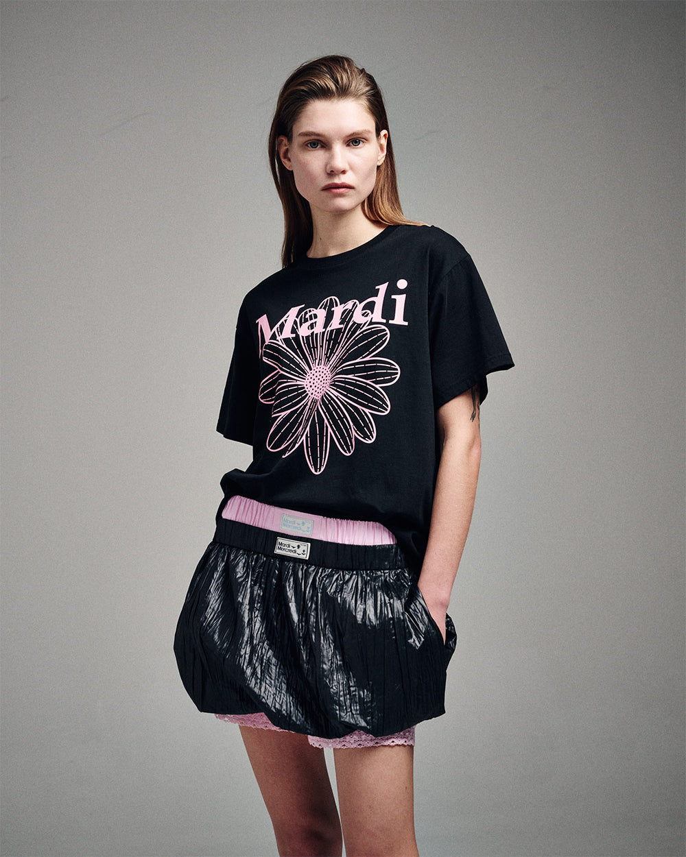 MARDI MERCREDI -  BALLOON MINI SKIRT CRINKLED_BLACK