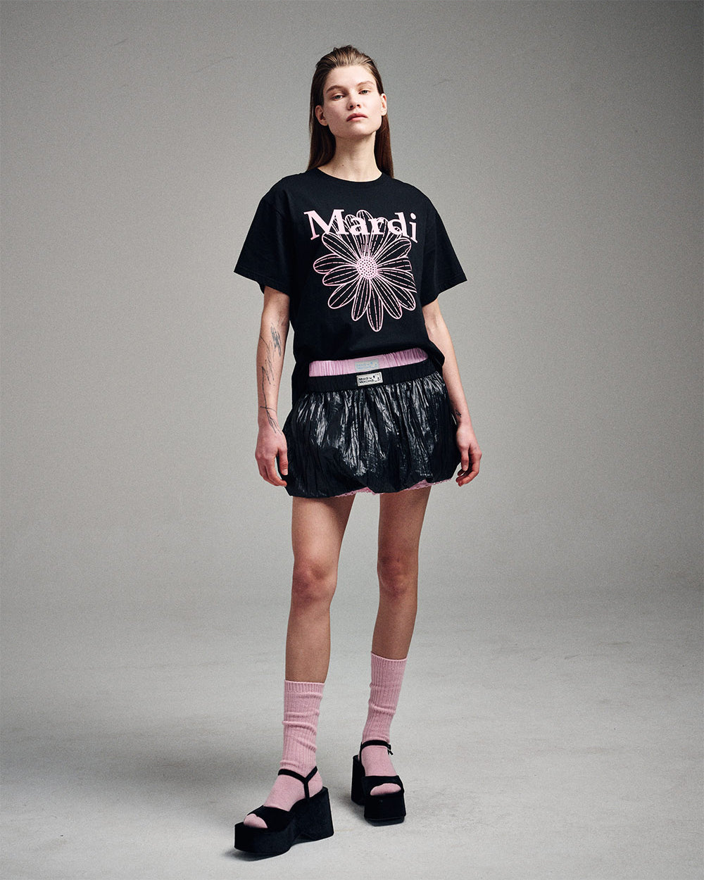 MARDI MERCREDI -  BALLOON MINI SKIRT CRINKLED_BLACK