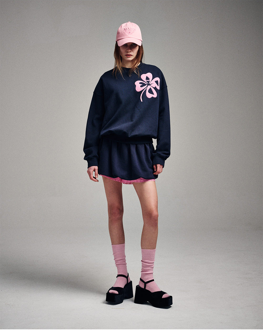 MARDI MERCREDI -  SWEATSHIRT CLOVERMARDI BOUCLE_NAVY PINK