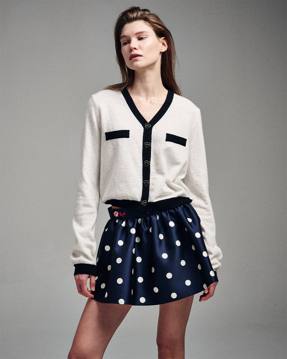 MARDI MERCREDI -  CASHMERE BLENDED CARDIGAN HEART BUTTON_IVORY