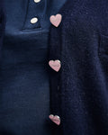 MARDI MERCREDI -  CASHMERE BLENDED CARDIGAN HEART BUTTON_NAVY