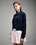 MARDI MERCREDI -  CASHMERE BLENDED CARDIGAN HEART BUTTON_NAVY