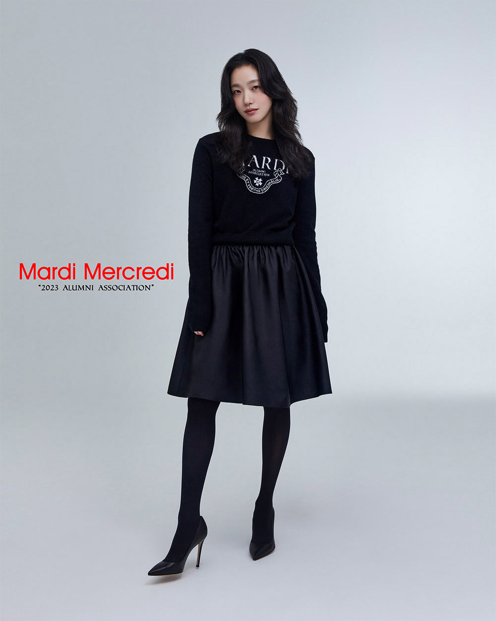 MARDI MERCREDI -  CASHMERE CROPPED CREW NECK ALUMNI CLASSIQUE_BLACK IVORY