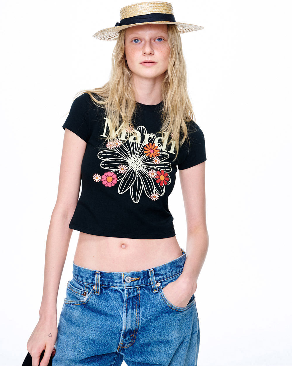 MARDI MERCREDI -  CROPPED TSHIRT FLOWERMARDI BLOSSOM_BLACK CREAM