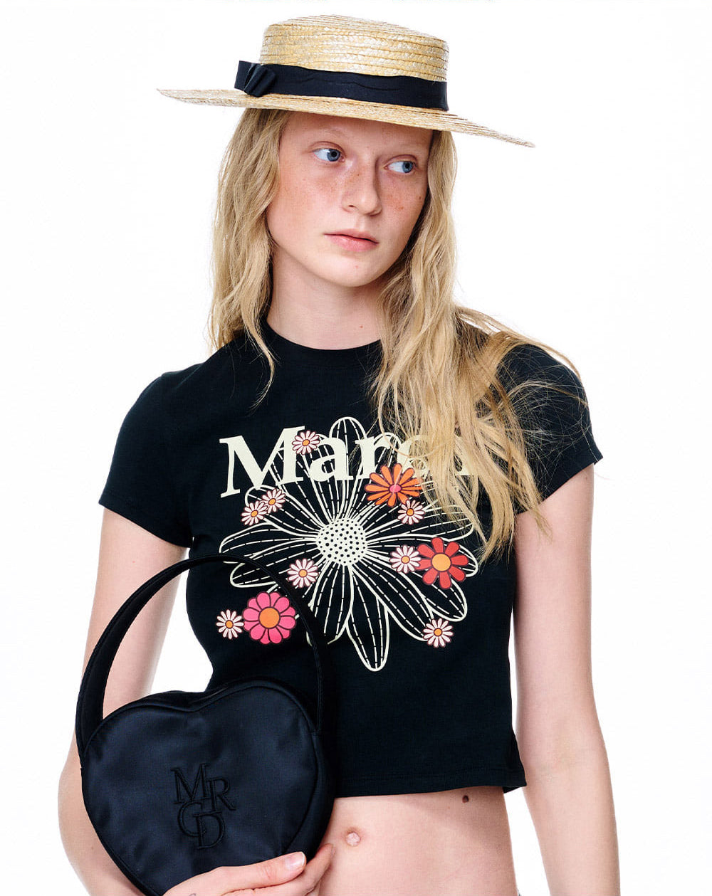 MARDI MERCREDI -  CROPPED TSHIRT FLOWERMARDI BLOSSOM_BLACK CREAM