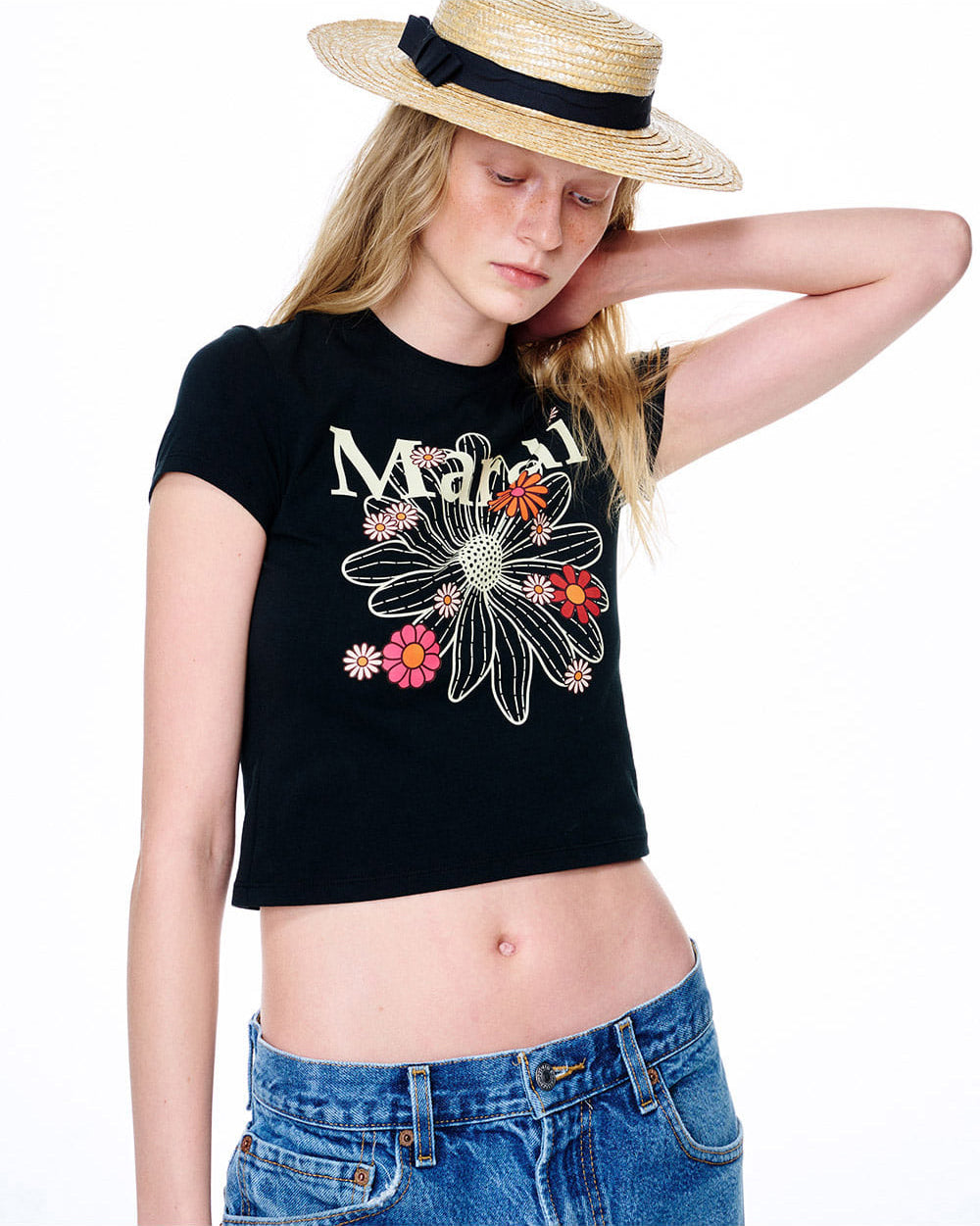 MARDI MERCREDI -  CROPPED TSHIRT FLOWERMARDI BLOSSOM_BLACK CREAM